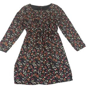 J.Crew Mercantile Floral Dress Women 8 Black Excellent Long Sleeve J6386 FA18